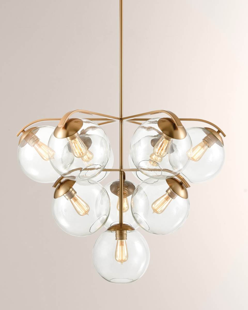 Collective 10-Light Chandelier in Satin Brass with Clear Glass